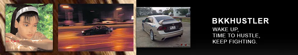 BKKhustler small banner, shows girl, car speeding, 2000s vibe